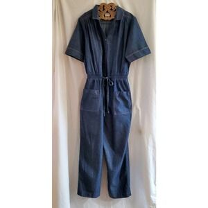 VTG BLAIR BOUTIQUE Women's Size 16 Denim Jean Jump Suit Straight Leg Dark Wash